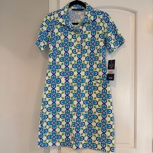NEW KATHERINE WAY 3/4 sleeve small polo dress blue green white